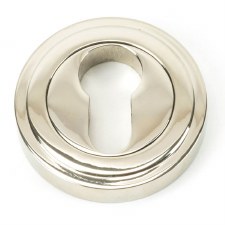 From The Anvil Round Euro Profile Escutcheon Art Deco Polished Nickel