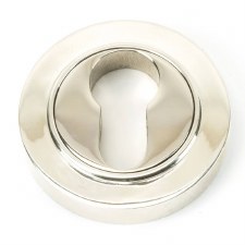From The Anvil Round Euro Profile Escutcheon Plain Polished Nickel