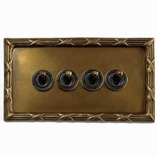 Reed and Ribbon Dolly Switch 4 Gang Antique Satin Brass