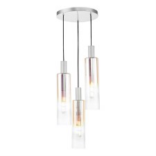 Ruben 3 Light Cluster Pendant Satin Silver & Iridised Ribbed Glass Ruben 3 Light Cluster Pendant Satin Silver & Iridised Ribbed Glass