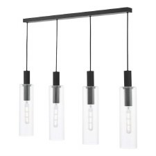 Ruben 4 Light Bar Pendant Satin Black & Clear Ribbed Glass Ruben 4 Light Bar Pendant Satin Black & Clear Ribbed Glass
