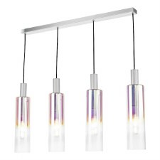 Ruben 4 Light Bar Pendant Satin Silver & Iridised Ribbed Glass Ruben 4 Light Bar Pendant Satin Silver & Iridised Ribbed Glass