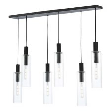 Ruben 6 Light Bar Pendant Satin Black & Clear Ribbed Glass Ruben 6 Light Bar Pendant Satin Black & Clear Ribbed Glass