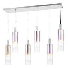 Ruben 6 Light Bar Pendant Satin Silver & Iridised Ribbed Glass Ruben 6 Light Bar Pendant Satin Silver & Iridised Ribbed Glass