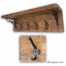 Rustic Pine Hook Board with Shelf and 4 GNER Iron Hooks 80cm