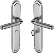 Heritage Saturn Long Bathroom Door Handles SAT2030 Satin & Pol Chrome