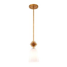 Elstead Staring Single Pendant Distressed Gold & Opal Glass