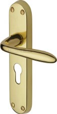 Heritage Sutton Euro Lock Door Handles V6057 Polished Brass Lacquered