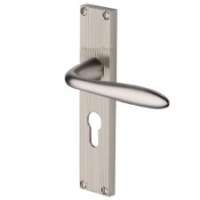 Heritage Sutton Reeded Euro Lock Door Handles Satin Nickel
