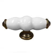 Porcelain T Handle White & Antique Brass