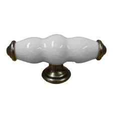 Porcelain T Handle White Crackle & Pewter