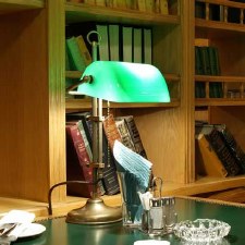 Bankers Table Lamp W1 Burnished Brass with Green Shade