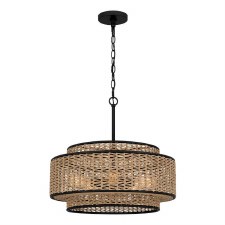 Quoizel Teton 5 Light Pendant Matte Black & Rope Quoizel Teton 5 Light Pendant Matte Black & Rope