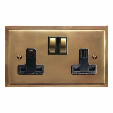 Mode Switched Socket 2 Gang Hand Aged Brass