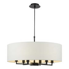 Tyler 5 Light Pendant Matt Black & White Shade