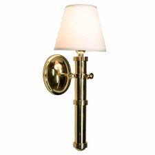 Velsheda Single Wall Light Sconce Polished Brass Unlacquered & White Shade