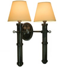 Velsheda Double Wall Light Sconce Antique Brass & Ivory Shades