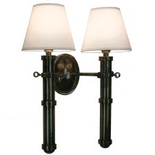 Velsheda Double Wall Light Sconce Antique Brass & White Shades