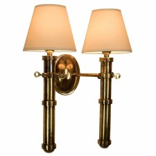 Velsheda Double Wall Light Sconce - Renovated Brass & Ivory Shades