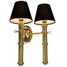 Velsheda Double Wall Light Sconce Polished Brass Unlacquered & Black Shades