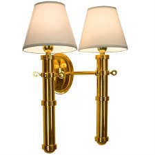 Velsheda Double Wall Light Sconce Polished Brass Unlacquered & White Shades