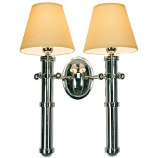 Velsheda Double Wall Light Sconce Polished Nickel & Ivory Shades