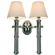 Velsheda Double Wall Light Sconce Polished Nickel & White Shades