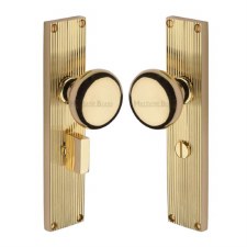 Heritage Victoria Door Knobs Reeded Bathroom Plate V9230 Polished Brass