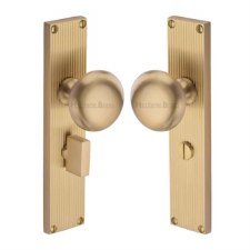 Heritage Victoria Door Knobs Reeded Bathroom Plate V9230 Satin Brass