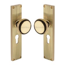 Heritage Victoria Door Knobs Reeded Euro Plate V9248 Polished Brass