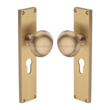 Heritage Victoria Door Knobs Reeded Euro Plate V9248 Satin Brass
