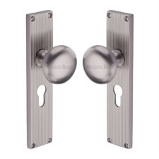 Heritage Victoria Door Knobs Reeded Euro Plate V9248 Satin Nickel