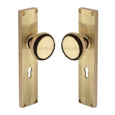 Heritage Victoria Door Knobs Reeded Lock Plate V9200 Polished Brass