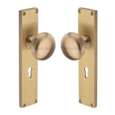 Heritage Victoria Door Knobs Reeded Lock Plate V9200 Satin Brass