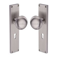 Heritage Victoria Door Knobs Reeded Lock Plate V9200 Satin Nickel Heritage Victoria Door Knobs Reeded Lock Plate V9200 Satin Nickel