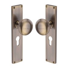 Heritage Victoria Door Knobs Euro Plate V9448 Antique Brass