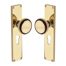 Heritage Victoria Door Knobs Euro Plate V9448 Polished Brass