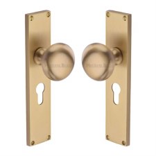 Heritage Victoria Door Knobs Euro Plate V9448 Satin Brass