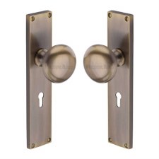 Heritage Victoria Door Knobs Lock Plate V9400 Antique Brass
