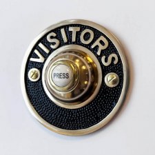 Circular VISITORS Bell Push 81mm Brass & Black