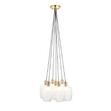 Arne 7 Light Cluster Pendant Ribbed Glass & Antique Brass