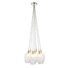 Arne 7 Light Cluster Pendant Ribbed Glass & Bright Nickel Arne 7 Light Cluster Pendant Ribbed Glass & Bright Nickel