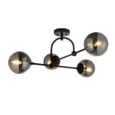 Kimmeridge 4 Light Semi Flush Pendant Matt Black & Smoked Glass Kimmeridge 4 Light Semi Flush Pendant Matt Black & Smoked Glass