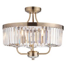 Yetminster 3 Light Semi Flush Crystal Ceiling Light Antique Brass Yetminster 3 Light Semi Flush Crystal Ceiling Light Antique Brass