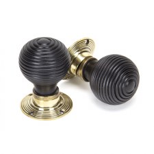 From The Anvil Beehive Wooden Mortice/Rim Door Knobs Ebonized & Aged Brass