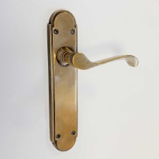 Coronet Long Plate Latch Handles Antique satin Brass