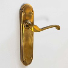Coronet Long Plate Latch Handles Renovated Brass
