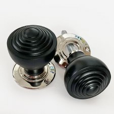 Additional picture of Edwardian Ebonized Wooden Door Knobs Nickel Rose
