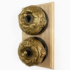 Additional picture of Art Nouveau Round Dolly Light Switch 2 Gang Antique Satin Brass