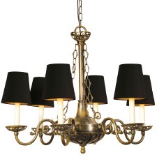 Additional picture of Empire 6 Arm Pendant Chandelier Light Renovated Brass
